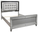 New Classic Furniture Valentino California King Upholstered Lighted Bed in Silver