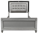 New Classic Furniture Valentino California King Upholstered Lighted Bed in Silver