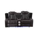 JOSHUA LEATHER CONSOLE LOVESEAT W/ PWR FR & HR-DK BROWN