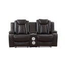 JOSHUA LEATHER CONSOLE LOVESEAT W/ PWR FR & HR-DK BROWN