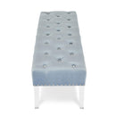 VIVIAN LIGHT BLUE VELVET BENCH WITH CRYSTAL BUTTONS