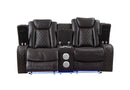 JOSHUA LEATHER CONSOLE LOVESEAT W/ DUAL RECLINERS-DK BROWN